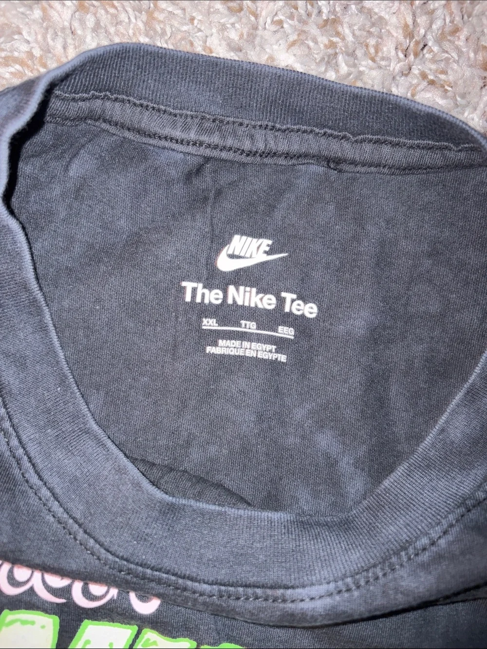 Nike Black Tee with Neon Green Swoosh and Blue Palm Motif